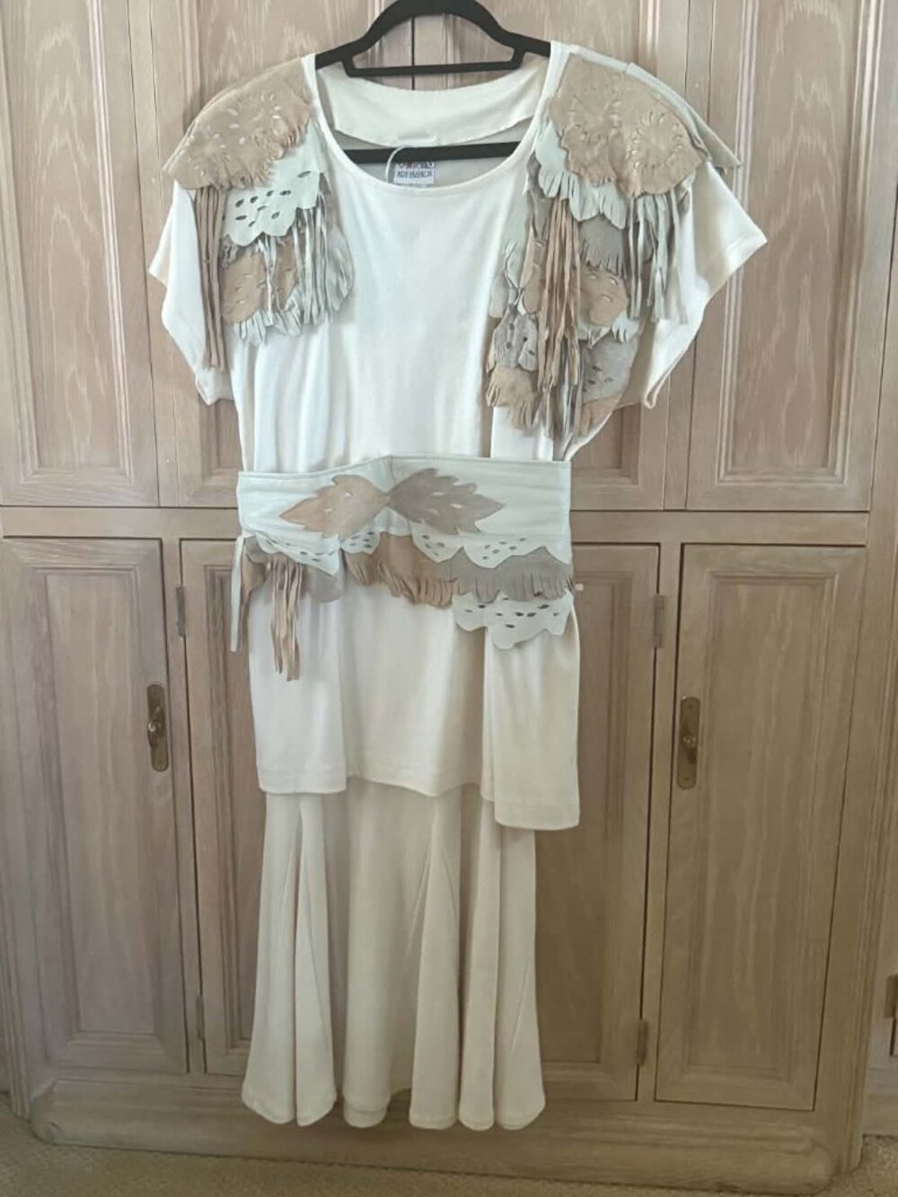 Porat Art Fashion 3 Piece Cream Top Skirt Leather Belt Outfit OS